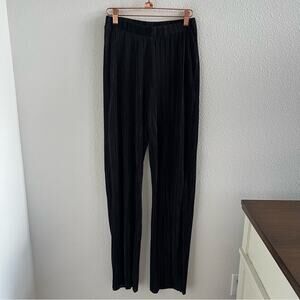 Zara Black Straight Flare Semi Sheer Black Vertical Accordion Crinkle Pants S